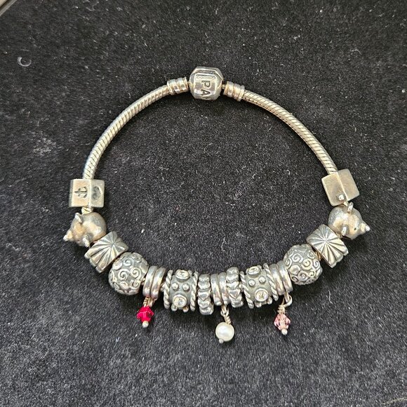Vintage Pandora Sterling Silver Bracelet With 15 Charms